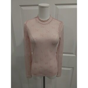 NWT Maeve Pink Rose Sheer Bow Mock Neck Long Sleeve Top XS